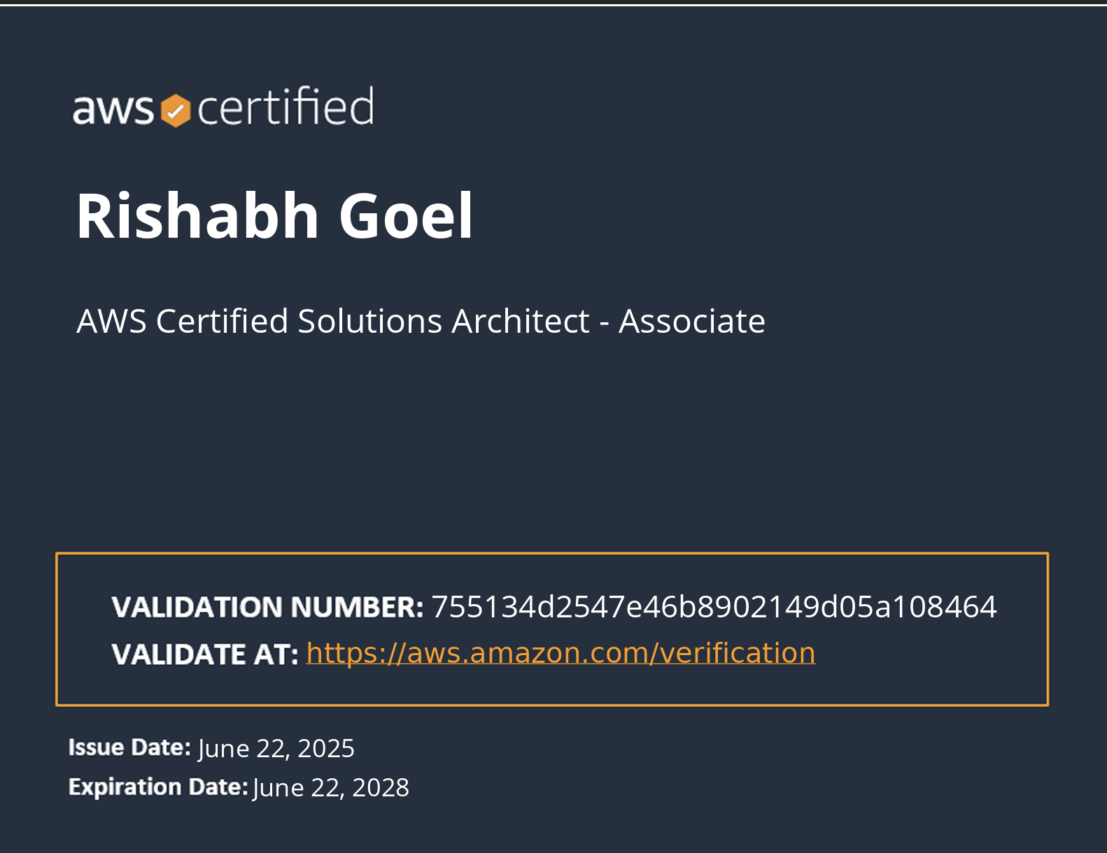AWS Solutions Architect Associate Certificate